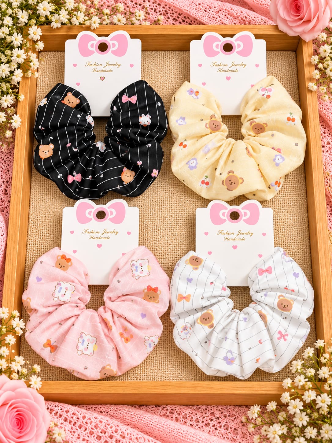 Korean scrunchie (pack of 12 mix design in one packet random design)