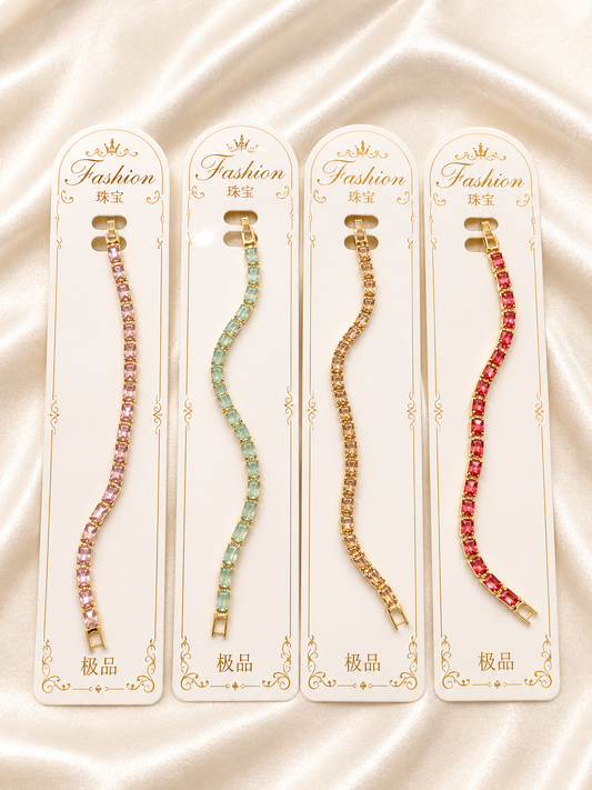 Luxury Crystal Tennis Bracelet – Gold Plated Color Stone Bracelet for Women(pack of 12)