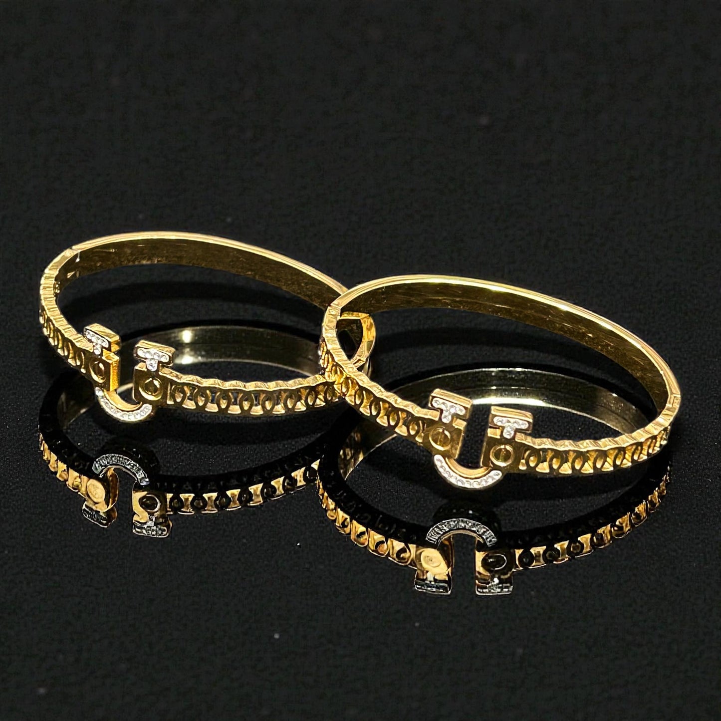 Anti-Tarnish Gold-Tone Designer Lock Kada Bangles with Crystal Detailing ( pack of 3)