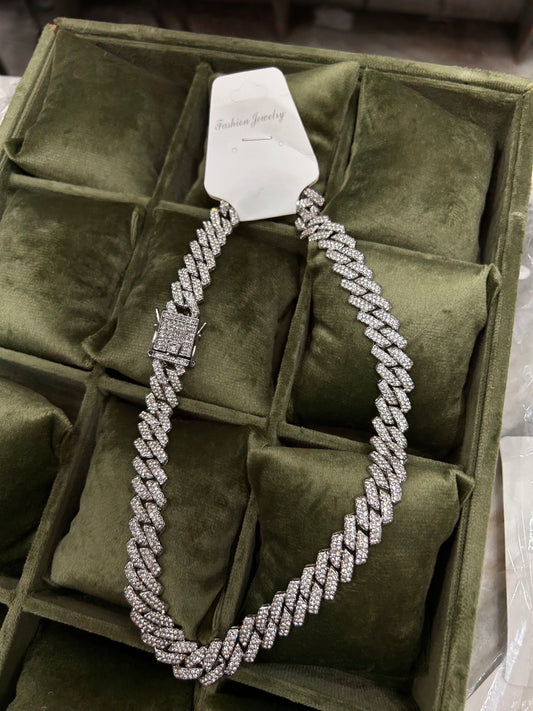 Premium Iced-Out Cuban Link Chain Necklace | Luxury Silver Bling Statement Jewelry(pack of 2)