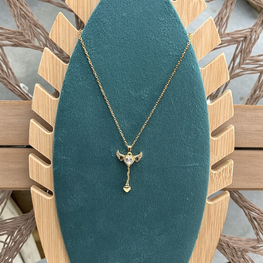 Gold Finish Angel Heart Pendant Necklace with Wing Design( pack of 3)