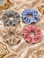 Korean Gingham Check Scrunchie Set – Frill Edge Plaid Hair Ties for Women & Girls ( pack of 12)