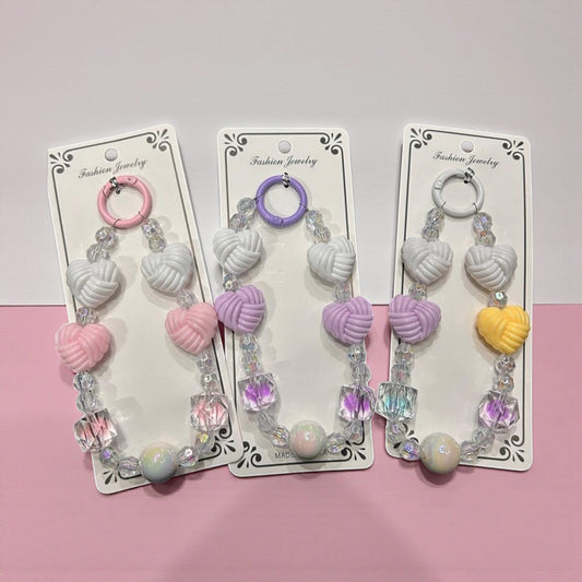 Knotted Heart Beads Phone Charm – Cute Aesthetic Crystal Mobile Strap for Girls & Women( pack of 12)