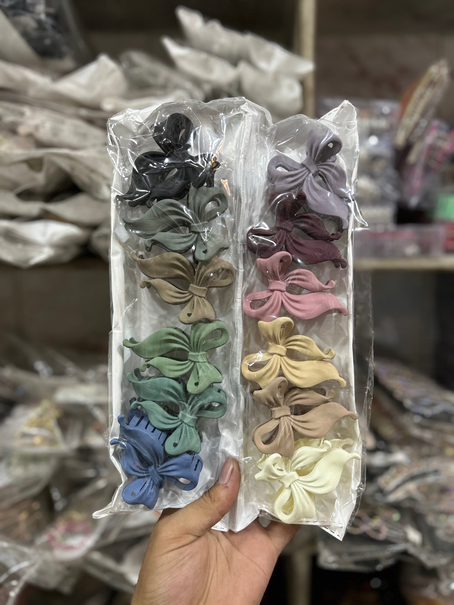 Matte Korean Bow Claw Clips Set for Girls – Elegant Ribbon Hair Clutcher Collection( pack of 12)