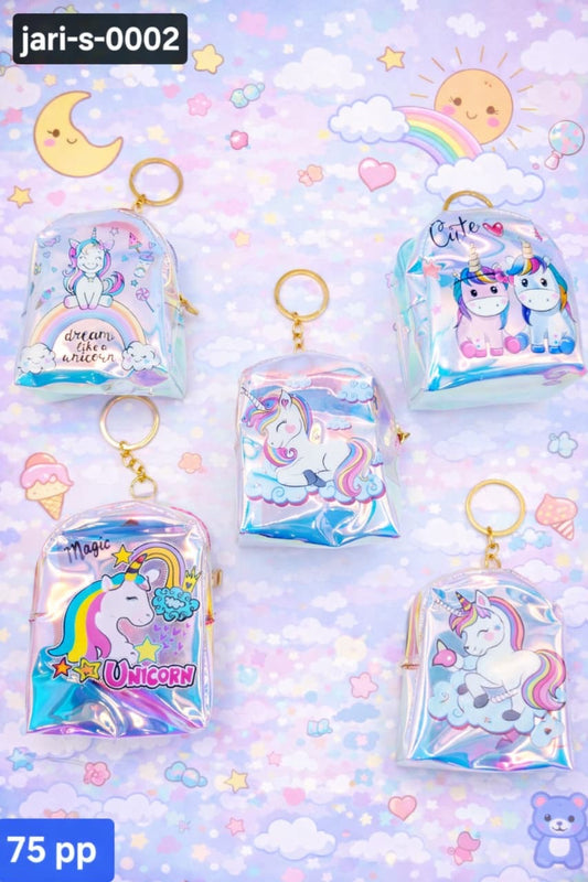 Cute Cartoon unicorn Holographic Mini Pouch Keychain | Korean Transparent Coin Purse | Kawaii Bag Charm for Girls (Copy)