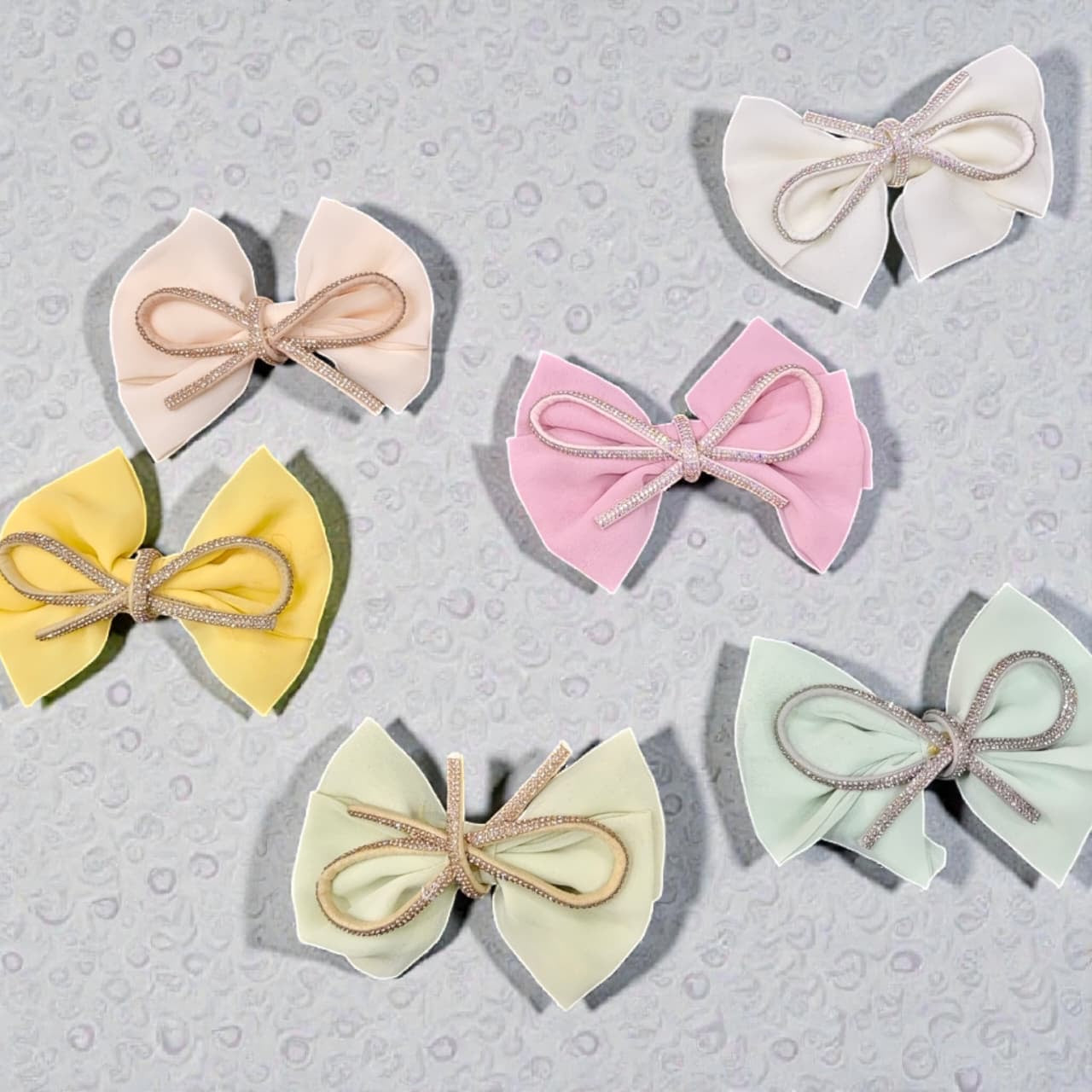 Elegant  Bow Hair Clips for Girls & Women | Rhinestone Ribbon Bow ( pack of 12)