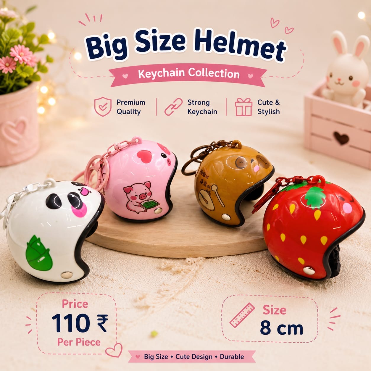 Helmet keychain big size 8 cm ( pack of 6)