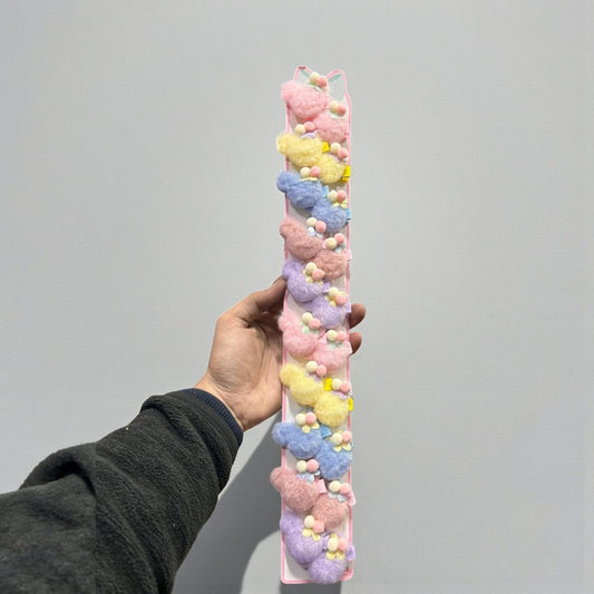 Cute Teddy Bear hair clip  Set for Girls | Soft Plush Hair Ties with Beads | Pastel Korean Style Hair Accessories (Pack of 10)