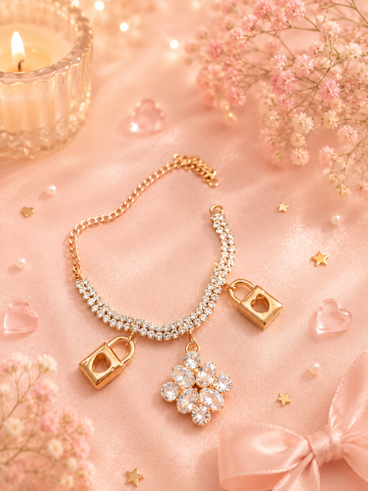 Princess Lock Charm Crystal Bracelet(pack of 2)with floating box