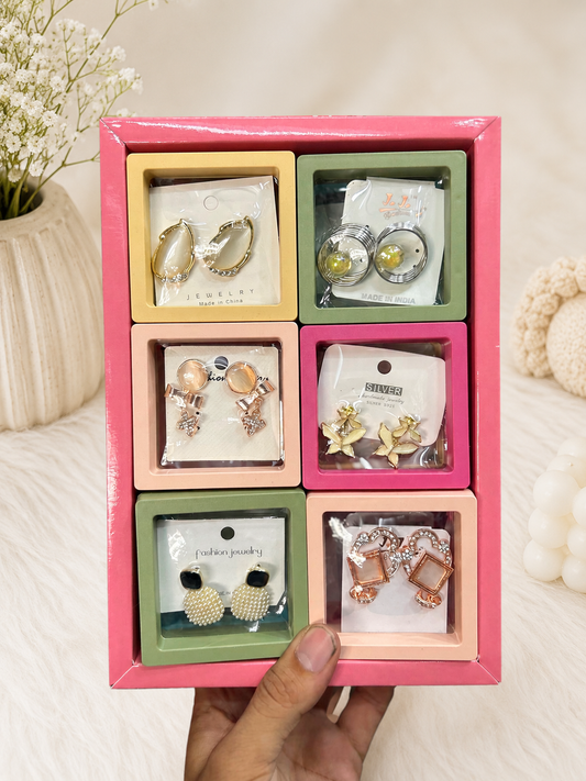 Premium Korean mix design earrings for girls and woman (pack of 12 random design box)