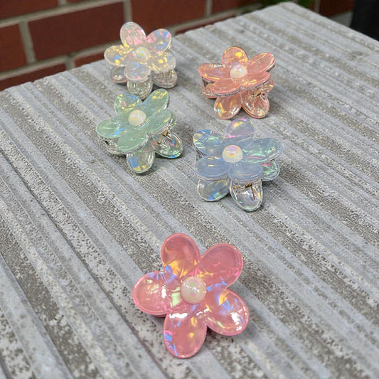 Iridescent Floral Hair Claw Clip with Pearl Center | Korean Pastel Flower Hair Clip( pack of 12)