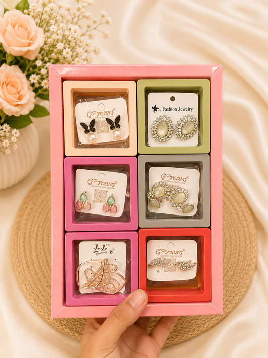 Premium Korean mix design earrings for girls and woman (pack of 12 random design box)
