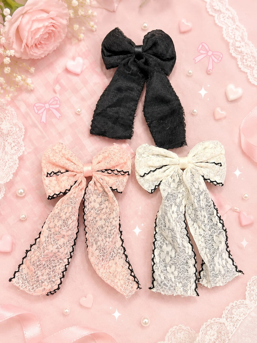 🎀 Elegant Lace Bow Hair Clips 🎀( pack of 10)