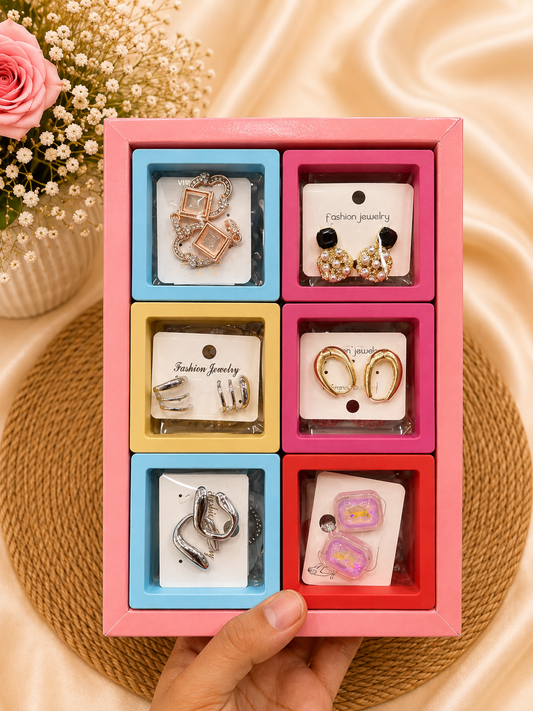 Premium Korean mix design earrings for girls and woman (pack of 12 random design box)