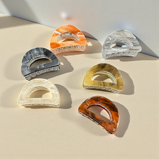 Premium Half-Moon Marble Print Hair Claw Clips | Strong Grip Stylish Hair Accessories ( pack of 12)