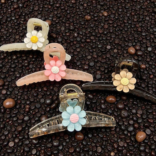 Daisy Flower Claw Hair Clips – Cute Floral Transparent Hair Accessories( pack of 12)