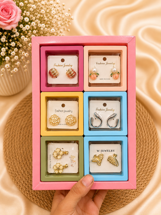 Premium Korean mix design earrings for girls and woman (pack of 12 random design box)