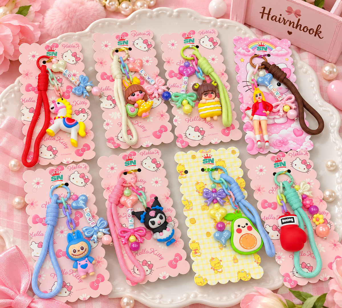 🎀 Cute Character Charm Keychain – Premium Fashion Bag (pack of 12 mix character)