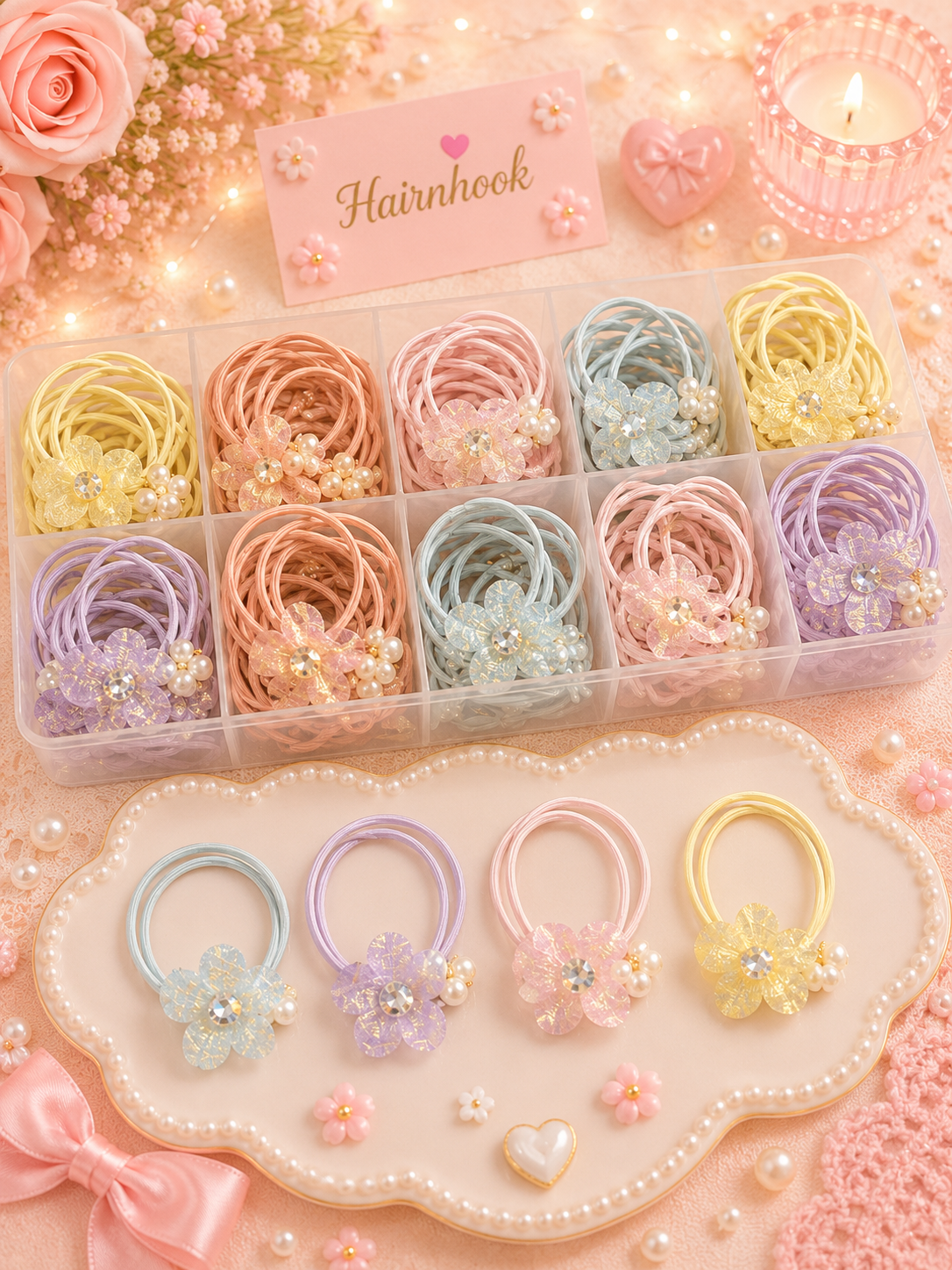 Korean rubber band for girls and woman (pack of 100piece mix design)