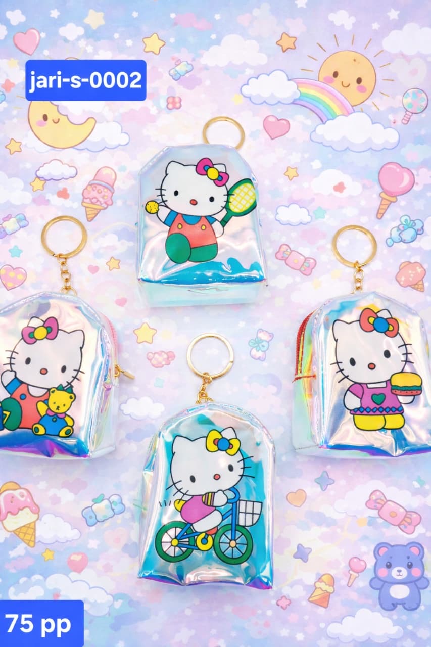 Cute Cartoon kitty Holographic Mini Pouch Keychain | Korean Transparent Coin Purse | Kawaii Bag Charm for Girls (Copy 2)