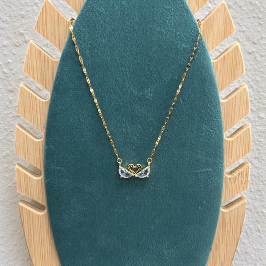 Anti-Tarnish Crystal Wings Heart Gold Pendant Necklace( pack of 3)