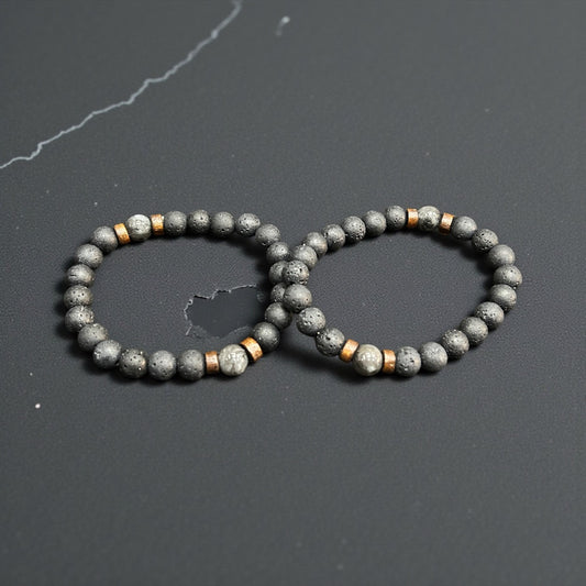 Lava Stone Beaded Bracelet for Men | Natural Matte Beads | Stretchable Minimal Jewelry( pack of 6)