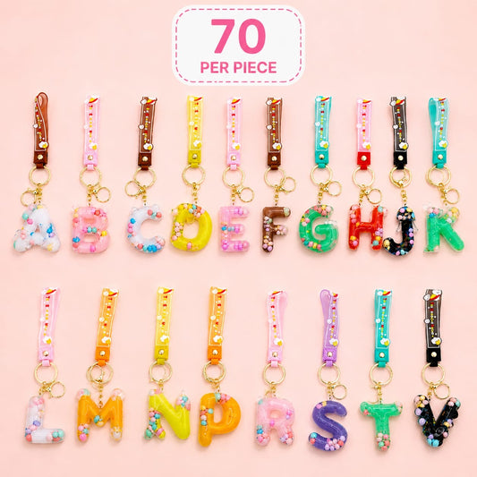 Kawaii Alphabet Resin Keychain | Cute Initial Letter Bag Charm & Keyring(pack of 24)