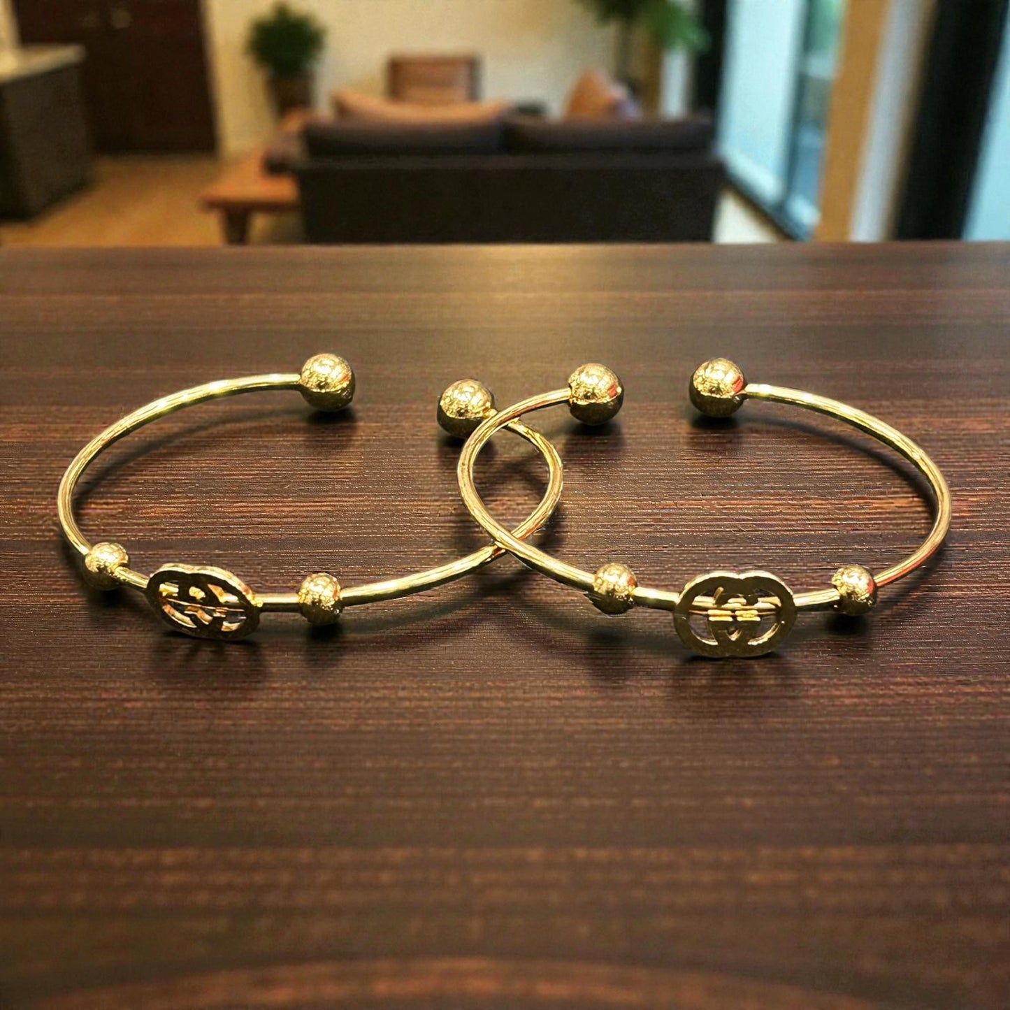 Anti-Tarnish Gold-Tone Monogram Open Cuff Kada Bangles with Beaded Accents (pack of 3)