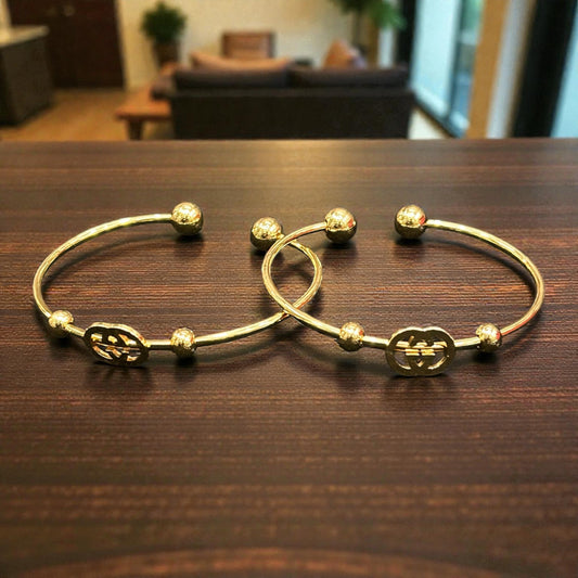 Anti-Tarnish Gold-Tone Monogram Open Cuff Kada Bangles with Beaded Accents (pack of 3)