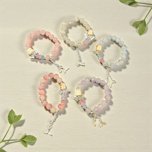 Angel Butterfly Charm Beaded Bracelet | Pastel Stone Beads | Adjustable Elegant Jewelry( pack of 12)