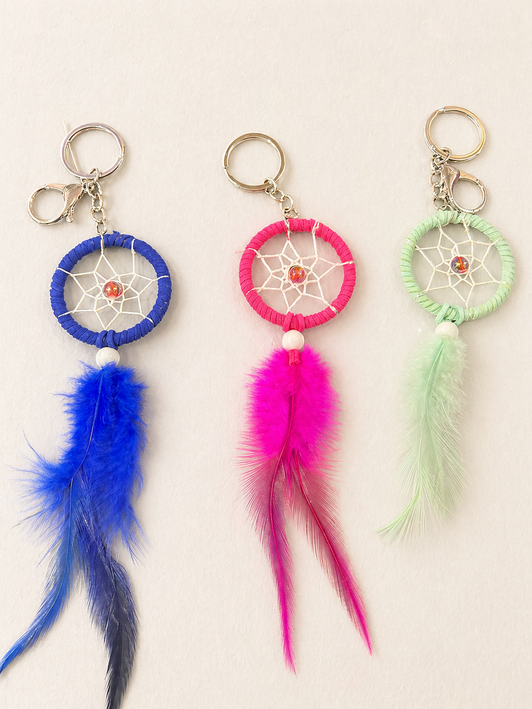 Boho Dream Catcher Keychain with Feather Tassel – Colorful Bag Charm & Keyring( pack of 12)