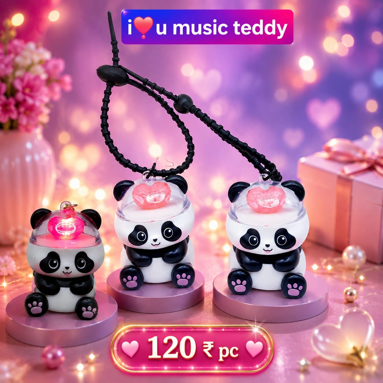 I❤️ U Music Teddy Light Keychain(pack of 6)