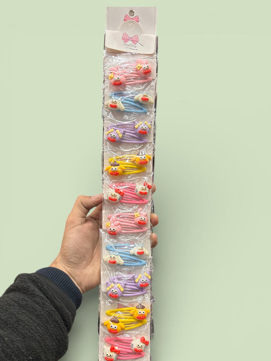 Cute Cartoon Hair Clips Set for Kids | Multicolor Animal Face Snap Clips (pack of 10)