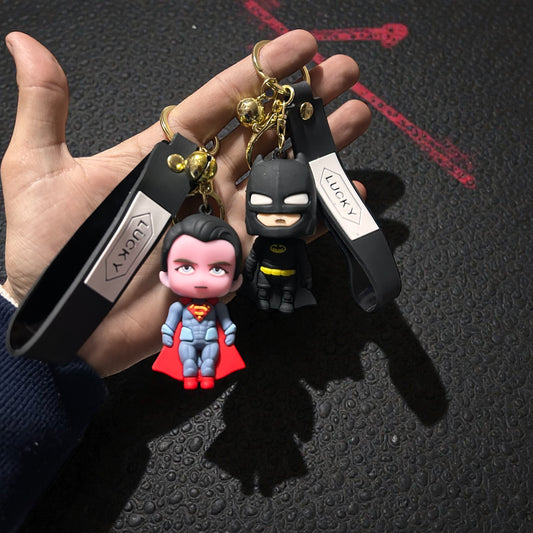 Superhero Cartoon Keychain Set | Cute 3D Hero Figures with Strap Key Ring (Pack of 12)