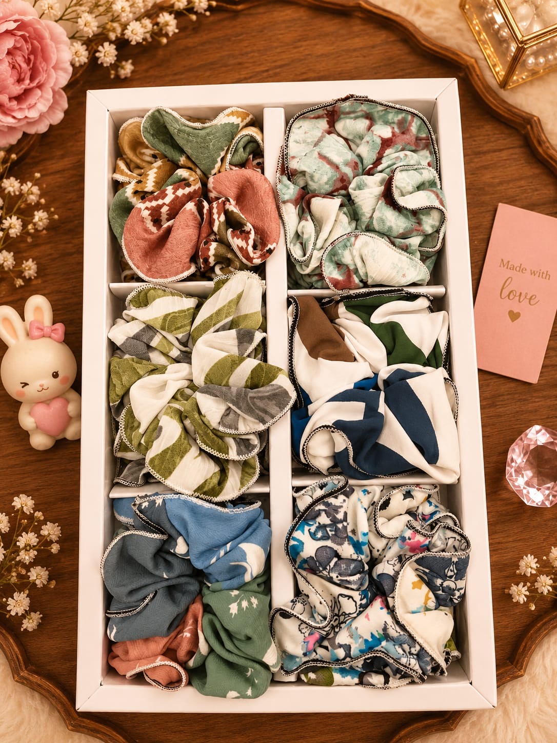 Korean box scrunchie (pack of 12) random design mix design