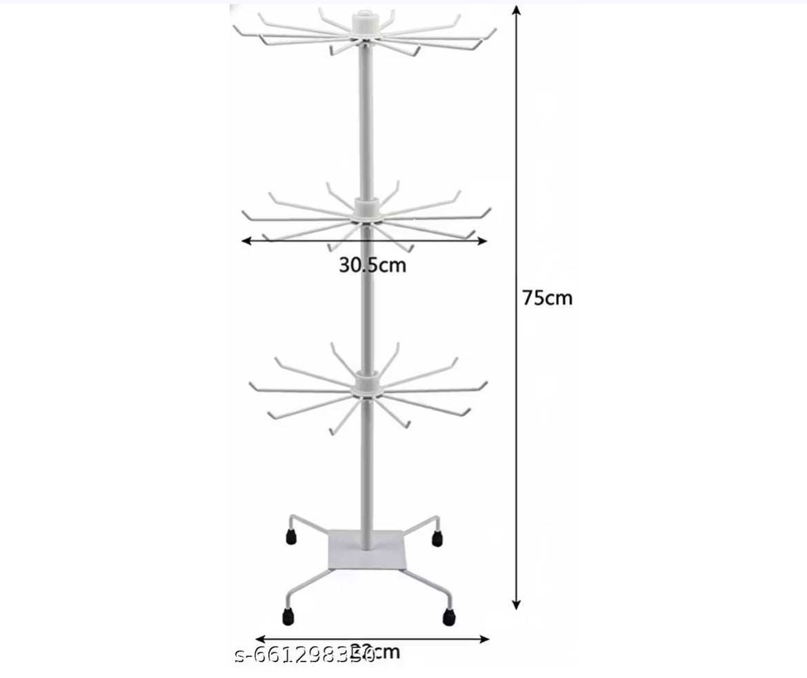 360° Rotating 3-Tier Jewellery Display Stand with Hooks (75 cm Height)