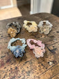 Elegant Organza Flower Scrunchies with Pearl Beads – Korean Style Hair Ties (pack of 12)