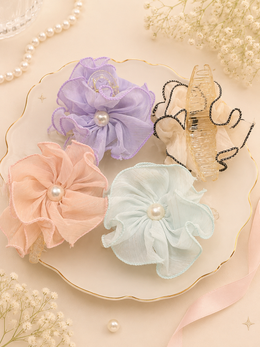 🌸 Dreamy Organza Flower Claw Clip – Korean Elegant Hair Accessory for Women & Girls(pack of 12)