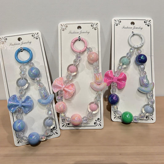 Bow & Moon Beads Phone Charm – Cute Aesthetic Crystal Mobile Strap for Girls & Women( pack of 12)