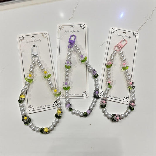 Pearl Flower Phone Charm – Elegant Beaded Mobile Strap for Girls & Women
( pack of 12)