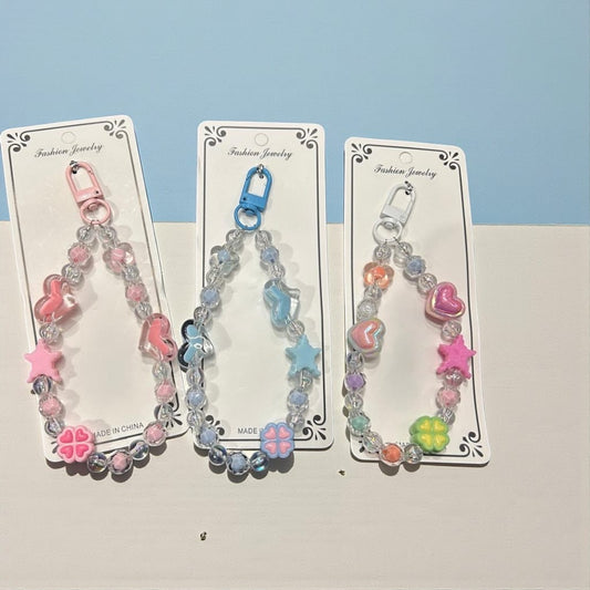 Star, Heart & Flower Beads Phone Charm – Cute Aesthetic Crystal Mobile Strap for Girls & Women( pack of 12)