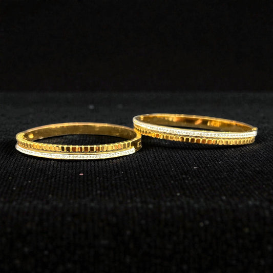 Dual-Texture Crystal-Edge Slim Bangles anti tarnish ( pack of 3)