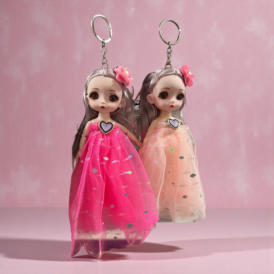 Cute Princess Doll Keychain with Glitter Dress – Adorable Girl Bag & Key Accessory( pack of 12)