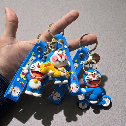 Cute Doraemon Cartoon Keychain with Strap | Soft PVC Anime Key Ring for Bags, Keys & Gifts