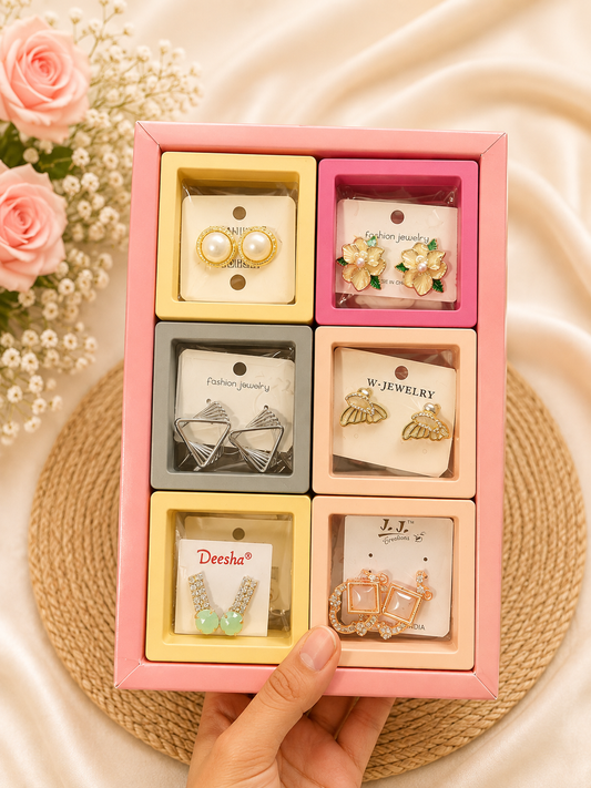 Premium Korean mix design earrings for girls and woman (pack of 12 random design box)