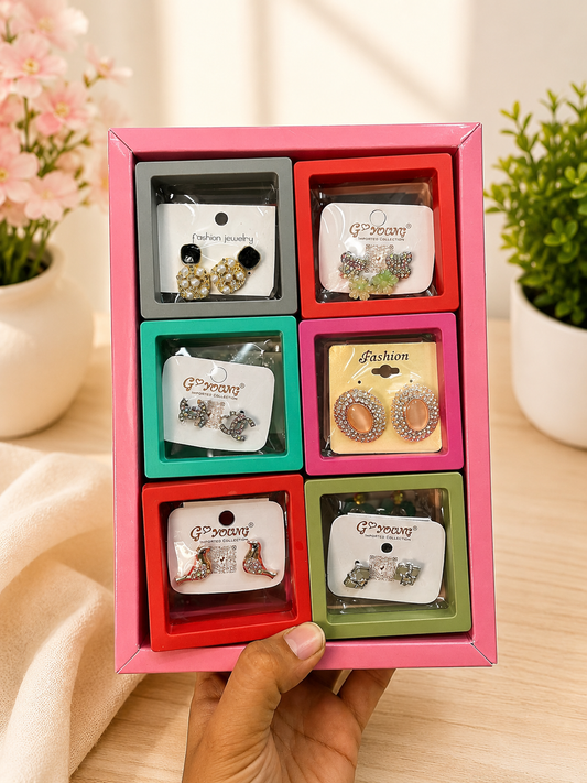 Premium Korean mix design earrings for girls and woman (pack of 12 random design box)