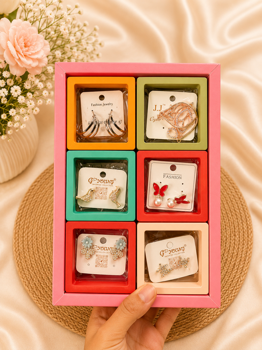 Premium Korean mix design earrings for girls and woman (pack of 12 random design box)
