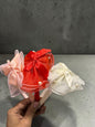 Elegant Bow Organza Headbands with Pearls – Luxury Satin Ribbon Hairbands ( pack of 12)