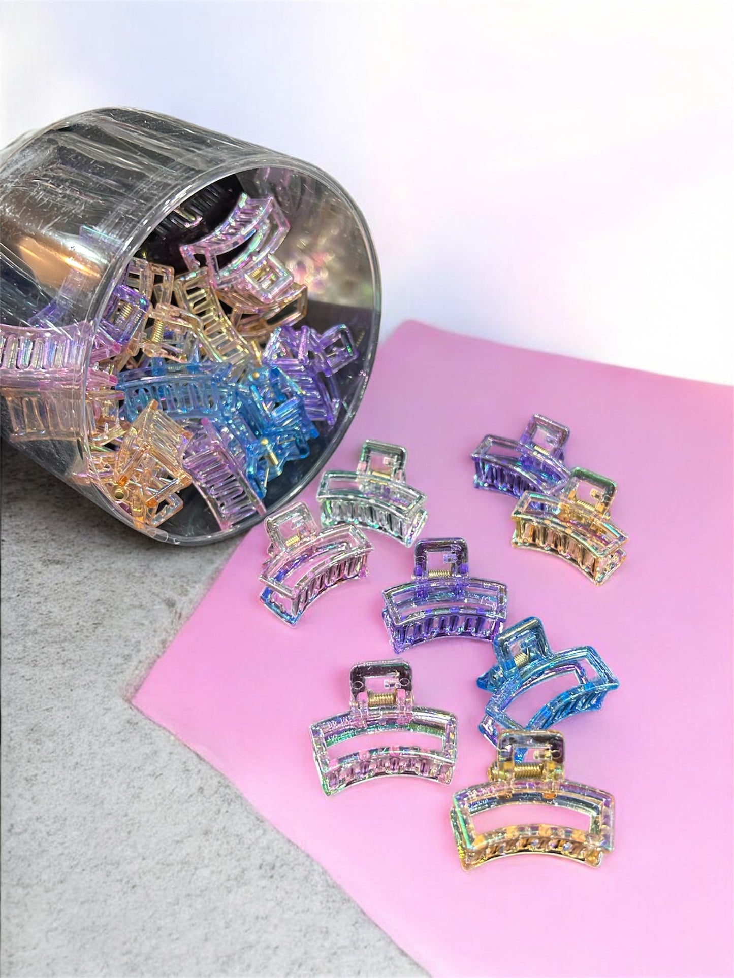 Korean Style Mini Transparent Hair Claw Clips – Iridescent Color Hair Clamps for Girls & Women( pack of 24)
