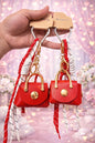 Red Mini Handbag Charm Keychain with Rope Strap & Gold Detailing( pack of 3)